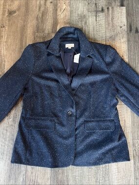 LOFT wool blend Navy Speckled Single-Button Blazer NWT